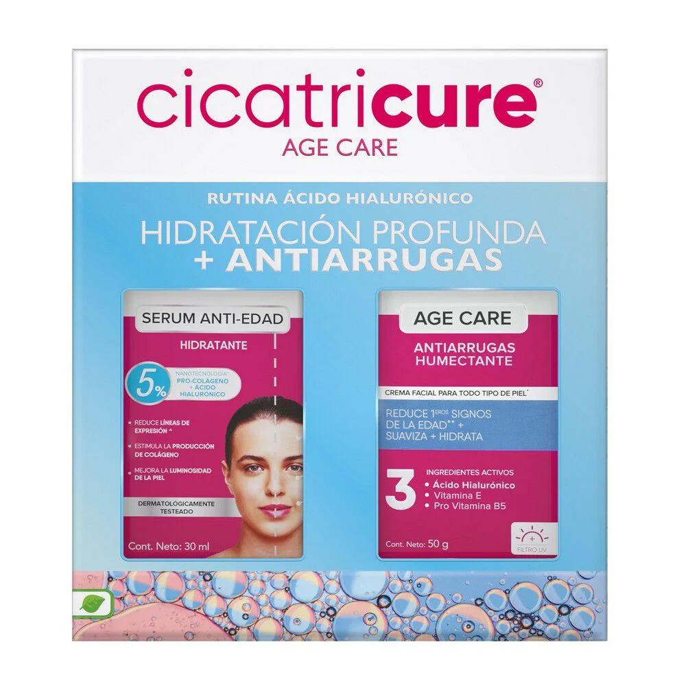 Pack Cicatricure Sérum Antiedad Hidratante 30 mL + Age Care Crema Humectante 50 gr GENOMMA LAB